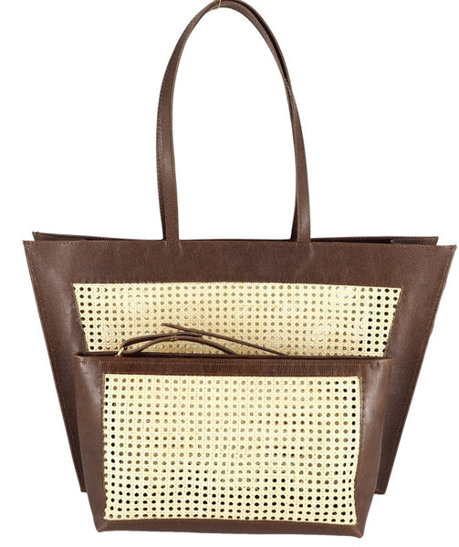 Brown grained tote bag